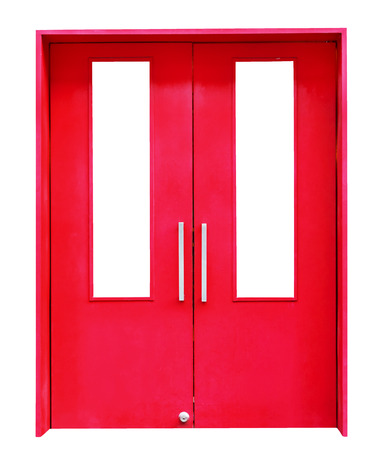 red wooden door isolated on white background,clipping pathの写真素材