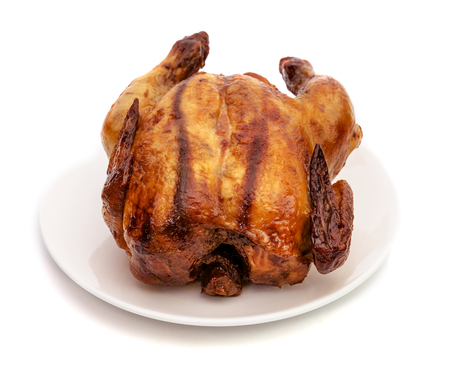 roasting chicken isolated on white backgroundの写真素材