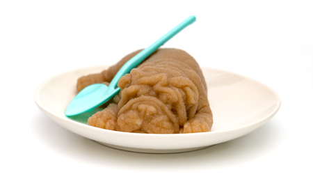 Thai desserts,Brown shape-dog jelly on white background