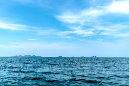 Blue tone seascape with sky and cloudの写真素材