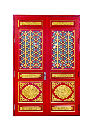 red wooden door of chinese style isolated on white background,clipping pathの写真素材