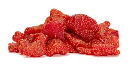 Dried Strawberries isolated on white backgroundの写真素材