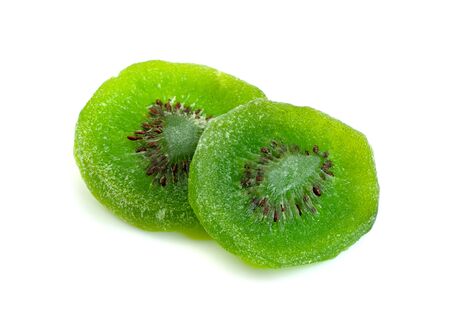 dried kiwi fruit isolated on white backgroundの写真素材