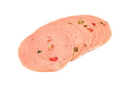 bologna sliced isolated on white background の写真素材