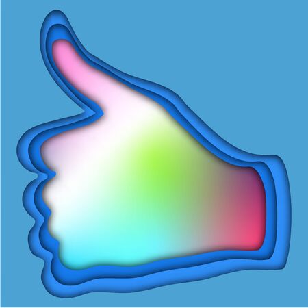thumb up shape frame with abstract colorful gradient or multicolor toned background of holographic vector, ideas graphic design for web or bannerのイラスト素材