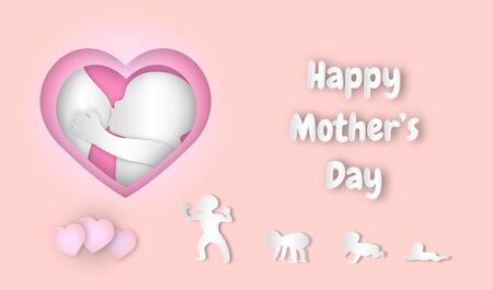 Happy mother's day with paper art style holiday design,vector or illustrationのイラスト素材