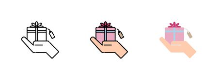 hands holding gift box icon set isolated on white background for web designのイラスト素材