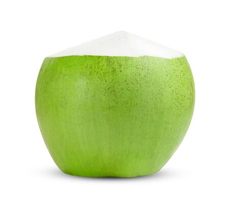 Green coconut fruit isolated on white backgroundの写真素材
