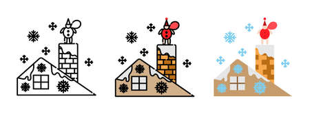 Chimney and Santa Claus on roof icon set  isolated on white background for web designのイラスト素材