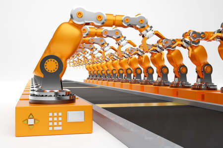 robot arm and conveyor belt with 3d rendering 