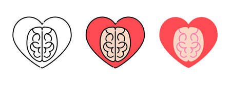 Heart brain icon set isolated on white background for web design,Valentine day conceptのイラスト素材