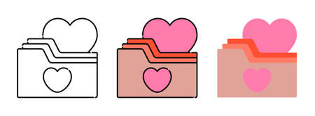 folder with heart-shaped icon set isolated on white background for web design,Valentine day conceptのイラスト素材