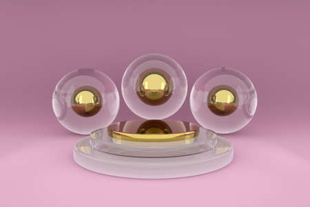 Podium with geometric shapes in pink composition ,Concept 3d illustration or 3d renderの写真素材