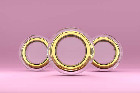 Podium with geometric shapes in pink composition ,Concept 3d illustration or 3d renderの写真素材