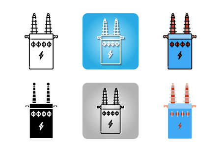 High voltage electrical transformer icon set isolated on white background for web design