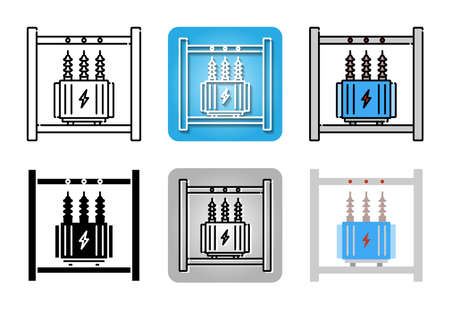 High voltage electrical transformer icon set isolated on white background for web design