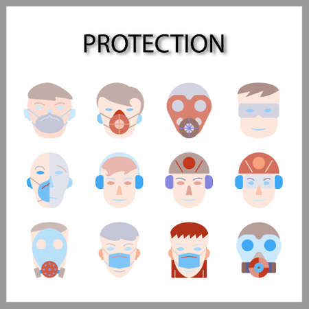Protective mask icon set isolated on whiteのイラスト素材