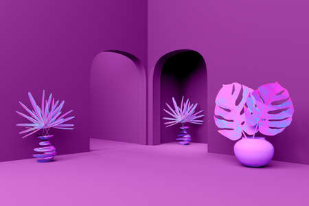 Room with flowerpot in purple or violet composition for modern display