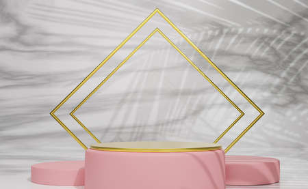 Podium empty with geometric shapes  in marble composition for modern stage display and minimalist...