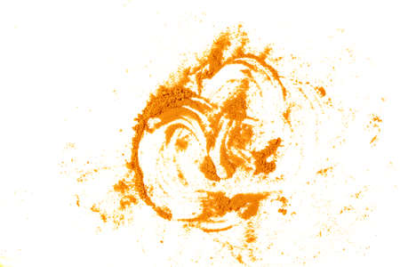 Dry turmeric powder or curcuma longa linn isolated on white background.