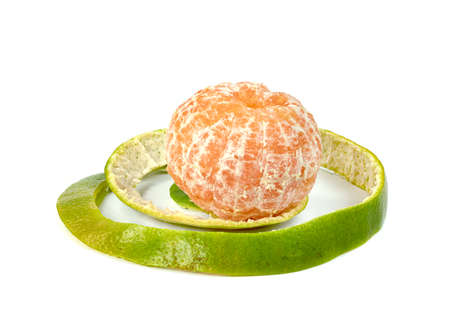 Orange peel fruit isolated on white backgroundの写真素材