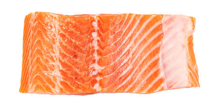 Piece of fresh salmon fillet sliced isolated on white backgroundの写真素材