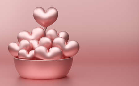 podium empty with geometric shapes in pink pastel composition for modern stage display and minimalist mockup ,birthday balloons and party or celebrations ,3d illustration or 3d renderの写真素材