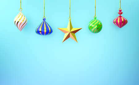 christmas ornaments in blue composition for display and minimalist mockup ,Concept Christmas and a festive New Year, 3d illustration or 3d renderの写真素材