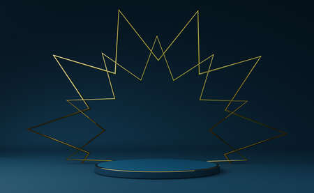 podium empty with geometric shapes in blue composition for modern stage display and minimalist mockup ,abstract showcase background ,Concept 3d illustration or 3d renderの写真素材