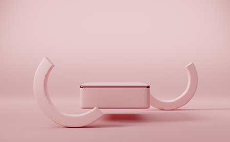 Podium empty with geometric shapes in pink pastel composition valentine's day concept ,abstract showcase background ,3d illustration or 3d renderの写真素材