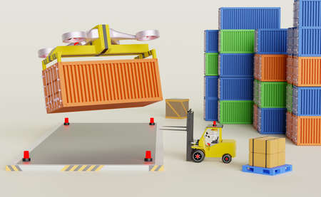 delivery drone with shipping container for import export and forklift and goods and pallet ,logistic...