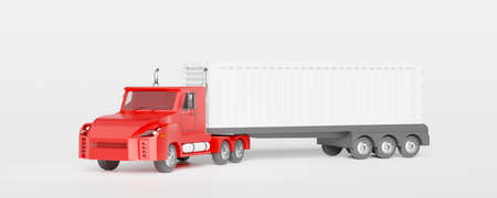 red tractor and trailer or semi truck with container on white background ,3d illustration or 3d renderingの写真素材