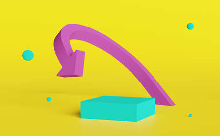 Podium empty with geometric shapes in yellow composition for modern stage display and minimalist...