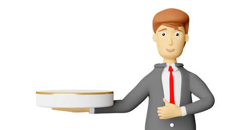 Cartoon character businessman hand hold podium emptyの写真素材