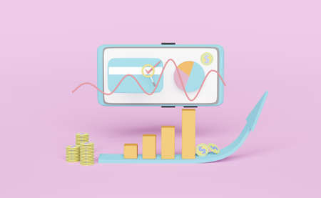 mobile phone with charts and graph, analysis business financial data, Online marketing isolated on...