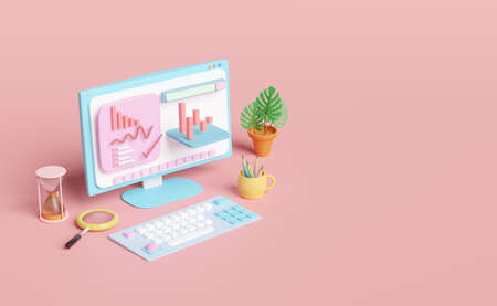 computer with charts and graph, analysis business financial data,dollar coins, Online marketing...