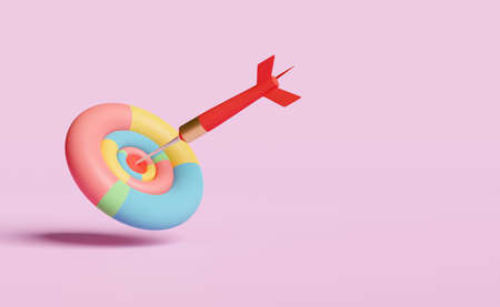 Target with red darts or arrow isolated on pink pastel background,3d illustration or 3d render