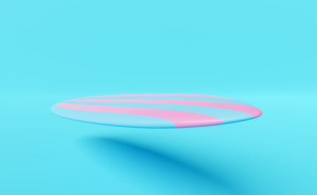 pink blue surfboard isolated on blue background.concept 3d illustration or 3d renderの写真素材