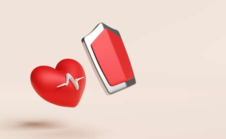 red heart and blood pressure heart rate with shield isolated on pink background.health love or world...
