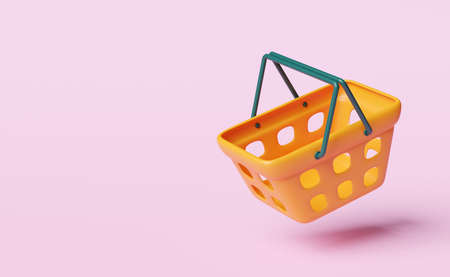 Empty Orange shopping carts or basket isolated on pink background. Concept 3d illustration or 3d renderの写真素材
