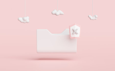 cloud folder icon with shield insecure isolated on pink background.cloud storage download,data transfering,Internet security,privacy protection,ransomware protect concept ,3d illustration or 3d renderの写真素材
