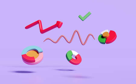 charts and graph with analysis business financial data,Online marketing,arrow,check isolated on purple background,business strategy concept ,3d illustration or 3d renderの写真素材