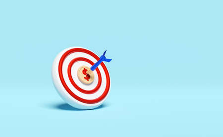 White red target with darts or arrow,dollar coins money isolated on blue pastel background,business goal concept,3d illustration or 3d renderの写真素材