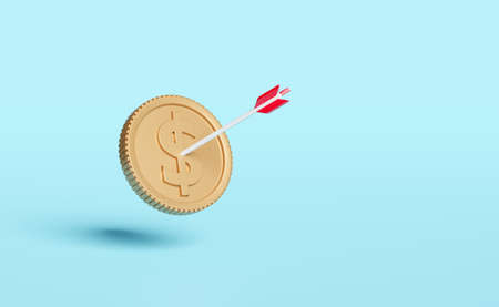 dollar coins money target with darts or arrow isolated on blue pastel background.business goal concept,3d illustration or 3d renderの写真素材