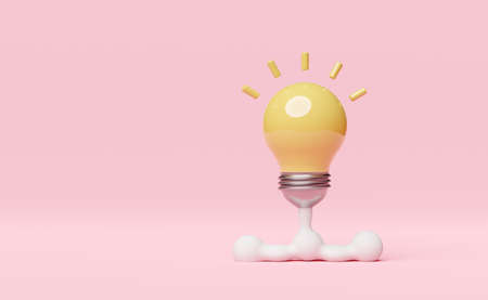 space ship or rocket launch,yellow light bulb with smoke isolated on pink background.start up template or business,idea concept,minimal abstract,3d illustration,3d renderの写真素材