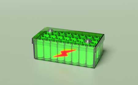 Battery pack charge indicator isolated on green background.charging battery technology concept,3d illustration,3d renderの写真素材