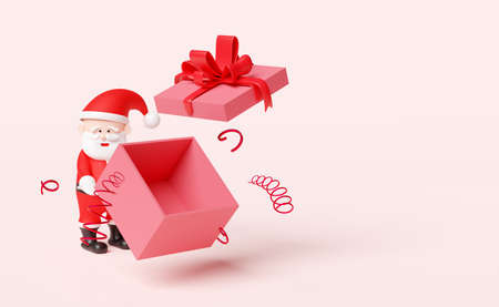 Santa claus with red open gift box empty isolated on pink background.website,poster or happiness...
