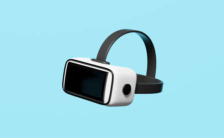 Virtual reality glasses, helmet isolated on blue background. VR concept, 3d illustration, 3d render