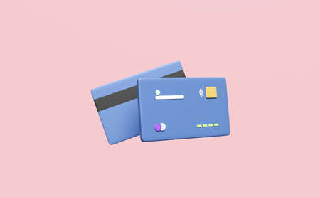 3d credit card icon isolated on pink background. online shopping, saving money, online payment, business finance, cashless concept,  3d render illustrationの写真素材