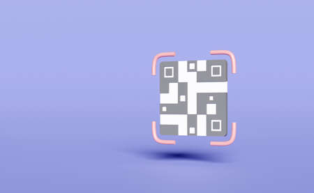 QR code scanning for download page on mobile app, shopping online promotion isolated on purple background.  3d illustration or 3d renderの写真素材
